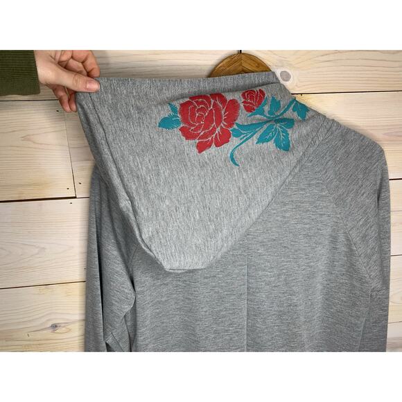 Gray Hooded Lightweight Sweatshirt with Rose Graphic - Picture 3 of 3
